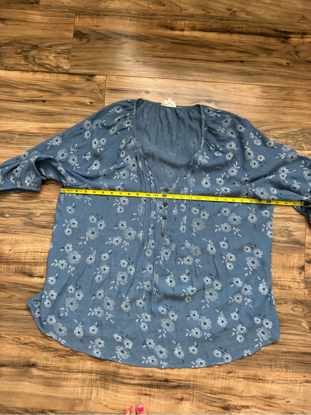 Siren Lily 2X Blue Floral Boho Peasant Blouse 3/4 Sleeve Flowy Top - Picture 8 of 10